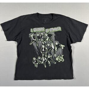 Distressed‎ 5 Seconds of Summer Band T-Shirt Black Graphic Tee Unisex Size XL